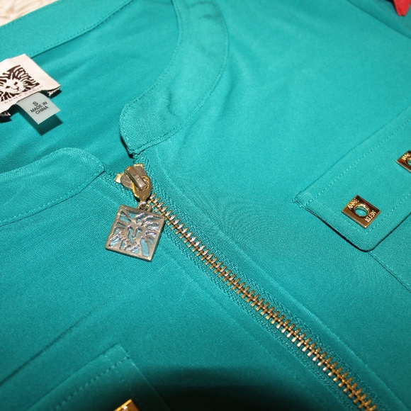 Anne Klein Emerald Green zipper blouse! Sz: S - Picture 6 of 7